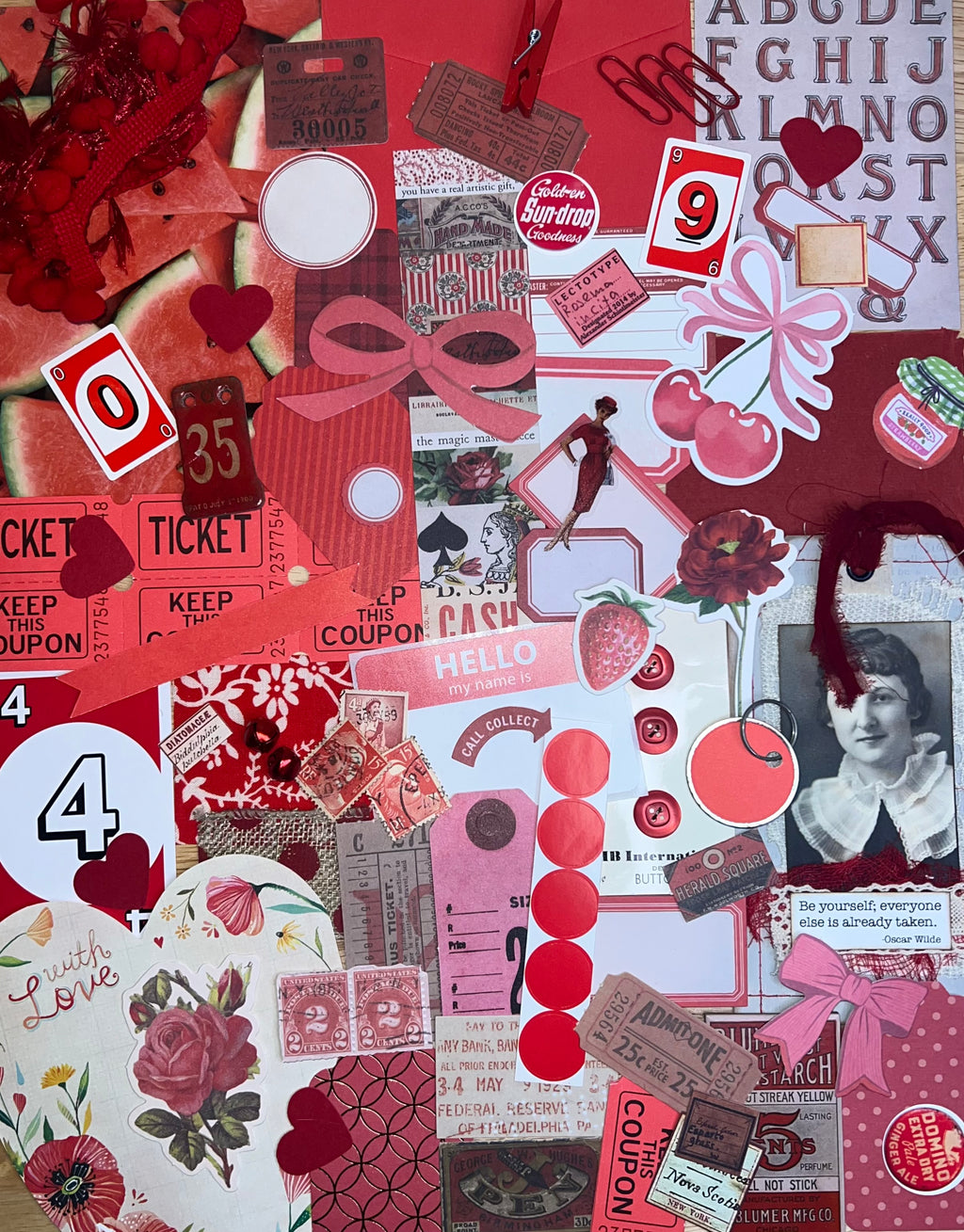 Red Paper and Ephemera Kit #1